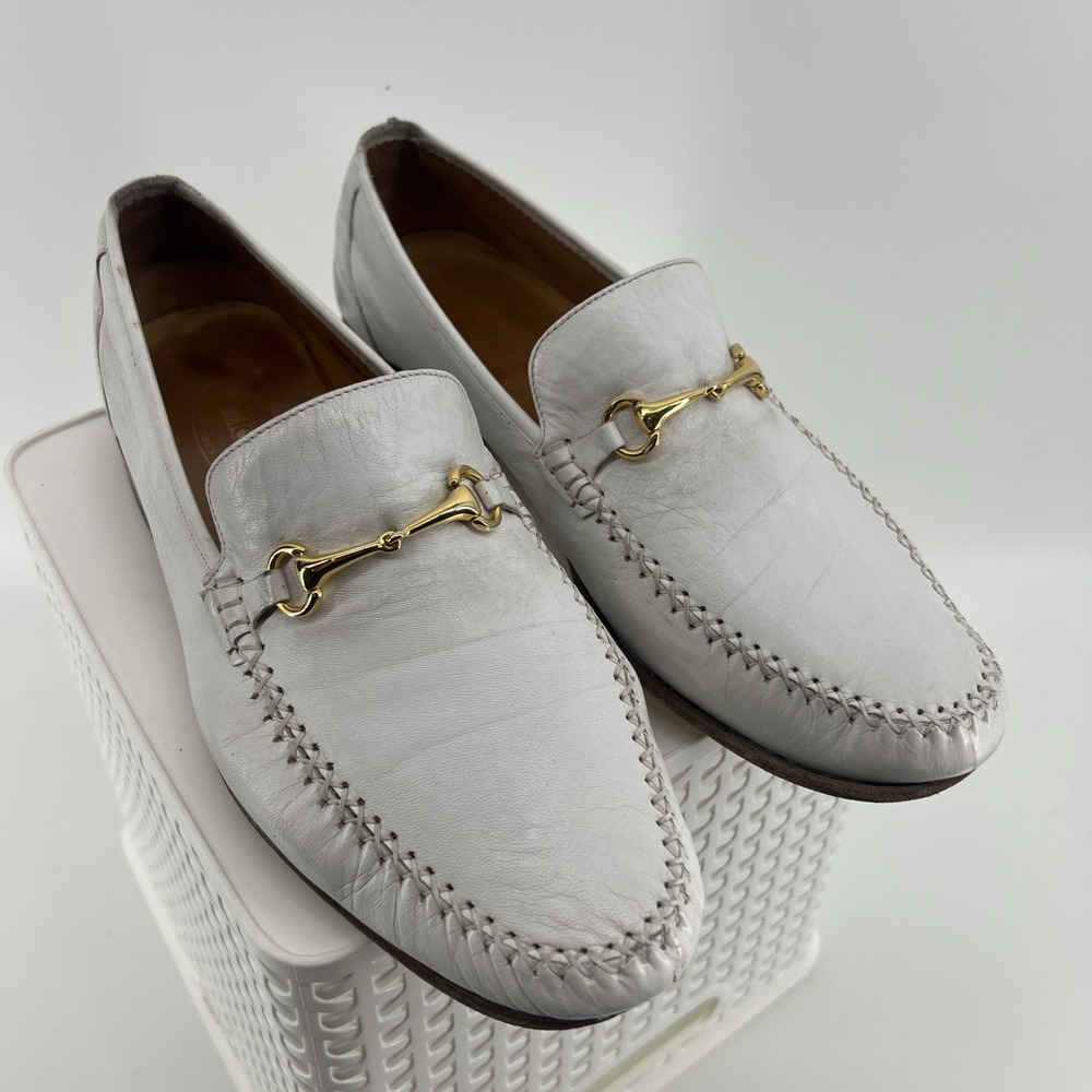 Maus & Hoffman White Leather Loafers w/ Gold Accents Size 11 Spain 8923